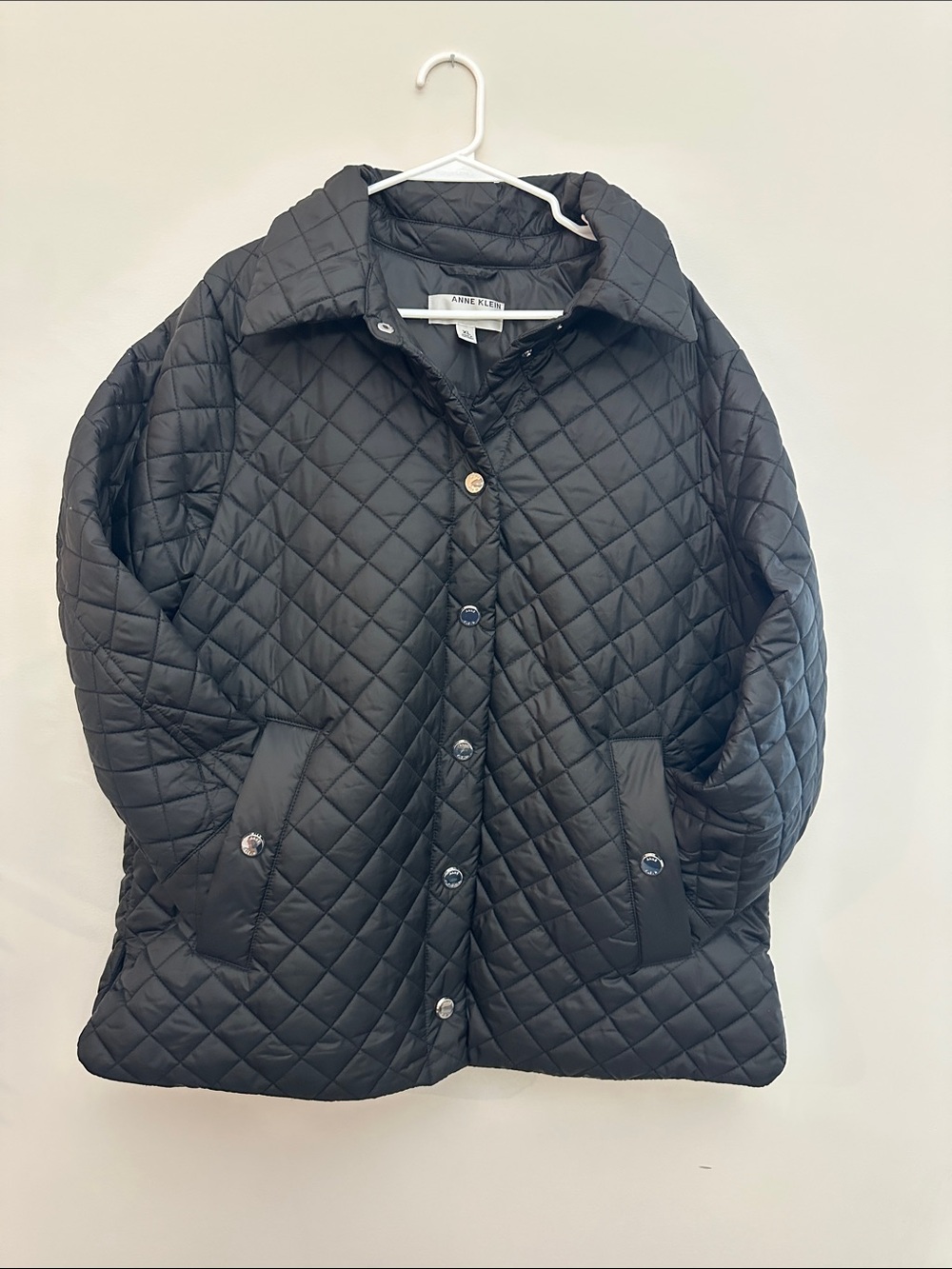 Anne Klein Black Diamond-Quilted Snap Jacket